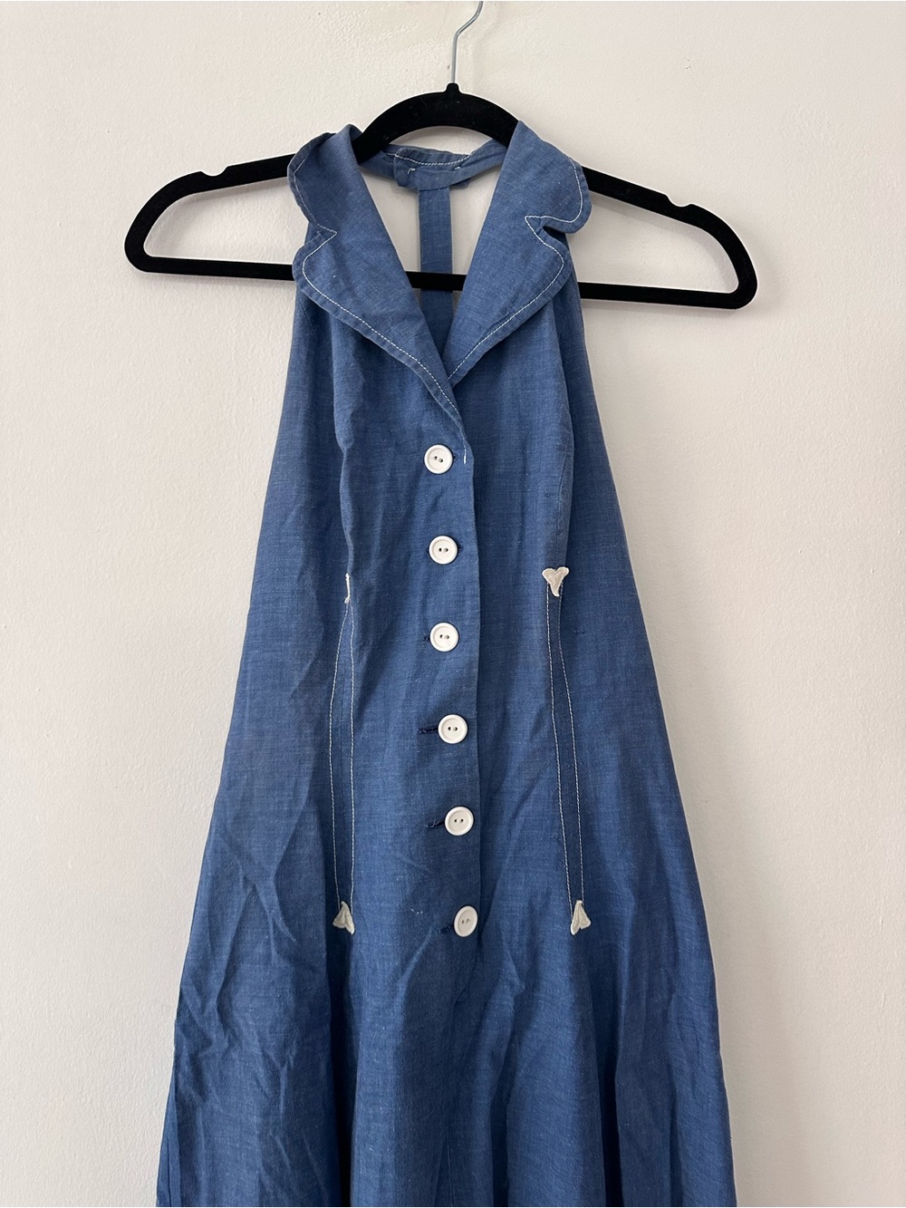 Vintage 1950s Gay Gibson Avondale Denim Maxi Dress Sleeveless Button Front - Picture 2 of 8